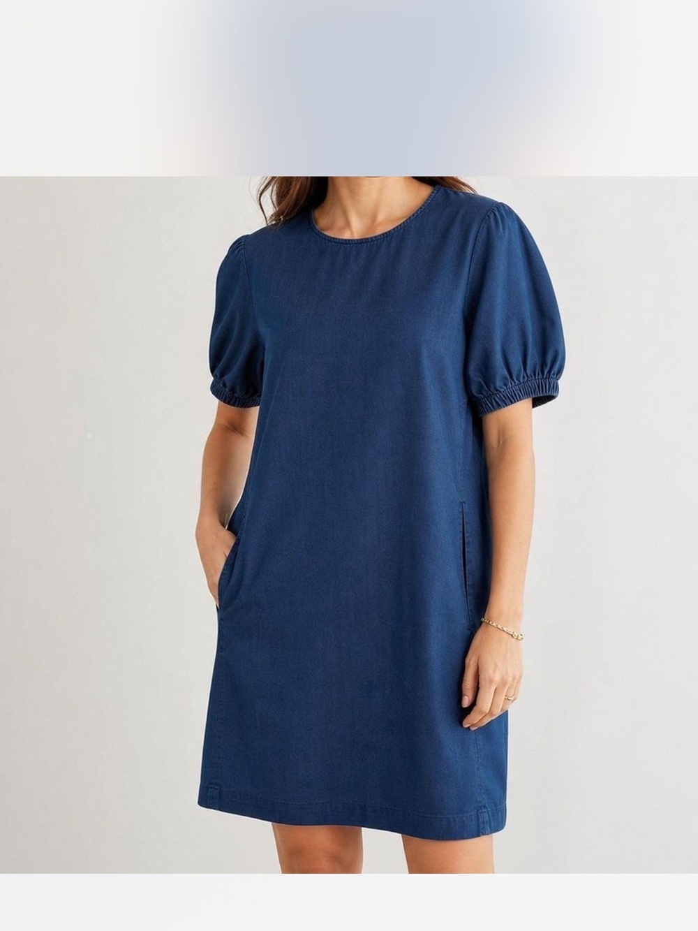Cos Classic Navy Puff Sleeve Shift Dress Size 4 Cotton Casual Mini length